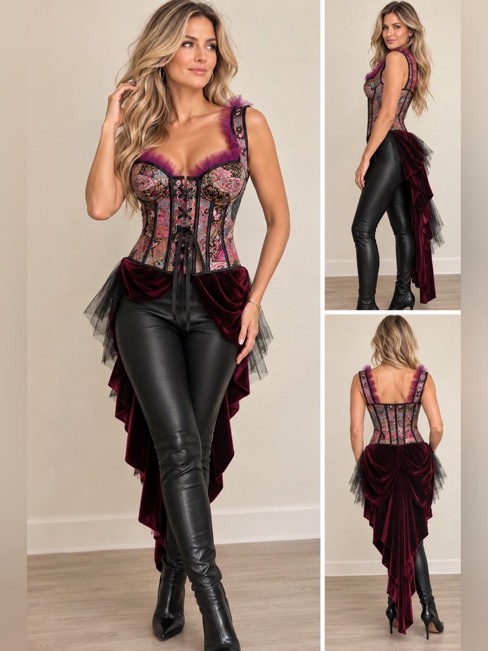 Purple Burgundy Black Gothic Y2K
Corset Top Halloween L runs small